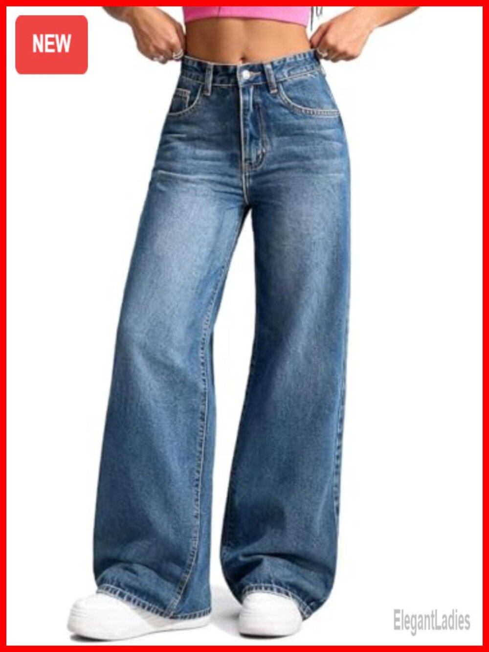 Women's Wide Leg Baggy Jeans Y2K Boyfriend Fit High Stretch Denim Cropped